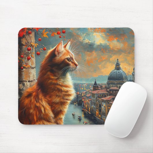 Twilight in Venice | Ginger Cat on a Canal Muismat (Met muis)