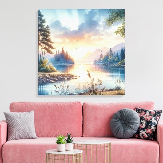Twilight kleuren reflecteren op stilstaand water canvas afdruk (Insitu (Woonkamer))