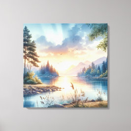 Twilight kleuren reflecteren op stilstaand water canvas afdruk