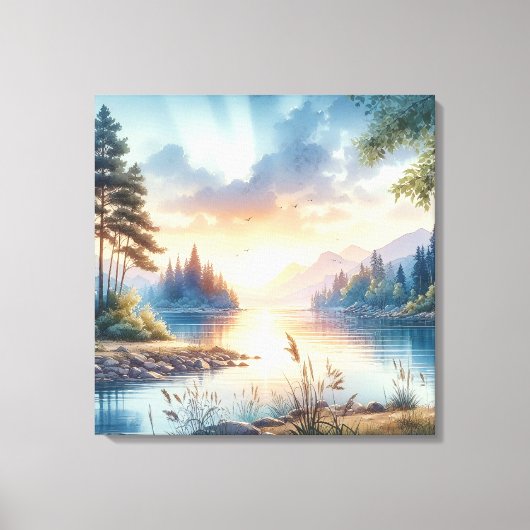 Twilight kleuren reflecteren op stilstaand water canvas afdruk (Voorkant)