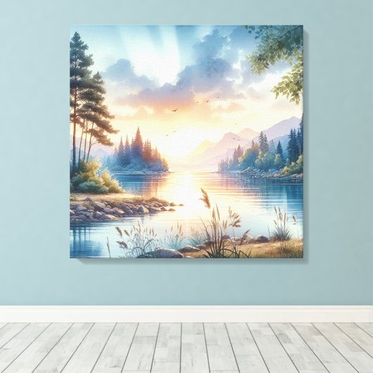 Twilight kleuren reflecteren op stilstaand water canvas afdruk (Insitu (Houten vloer))
