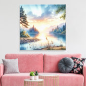 Twilight kleuren reflecteren op stilstaand water canvas afdruk (Insitu (Woonkamer))