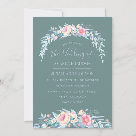 TWILIGHT kleuren Spring Weddenflorale uitnodiging (Voorkant)