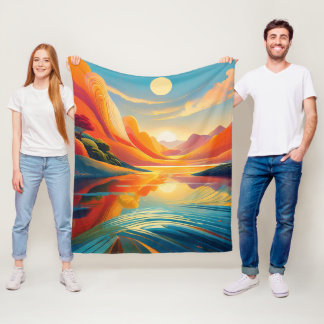 Twilight landschap reflectie op het meer fleece deken