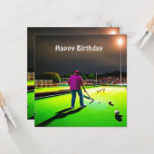 Twilight Lawn Bowls afspelen, Flat Birthday Kaart (Voorkant / Achterkant in situ)