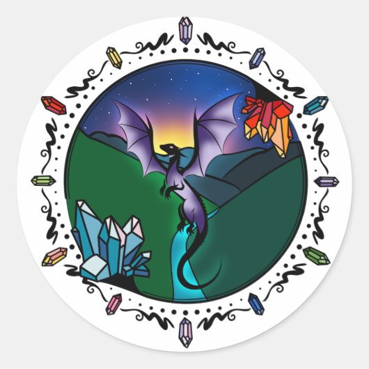 Twilight Magical Crystal Elegant Amethist Dragon Ronde Sticker (Voorkant)