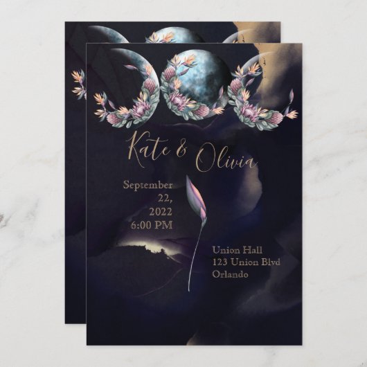 Twilight Moon faseert donker en Moody Wedding Kaart (Voorkant / Achterkant)