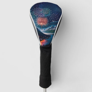 Twilight Mountain met vuurwerk Golfheadcover