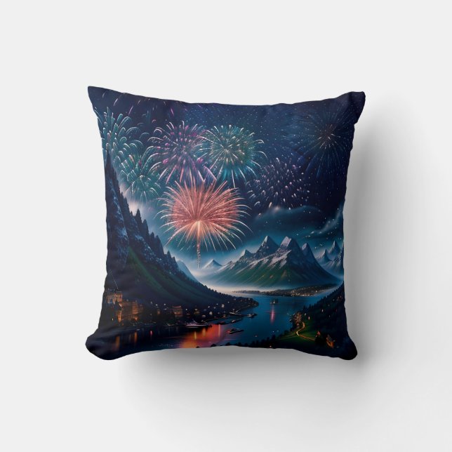 Twilight Mountain met Vuurwerk Kussen (Voorkant)