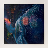 Twilight Mountain met vuurwerk Legpuzzel (Horizontaal)