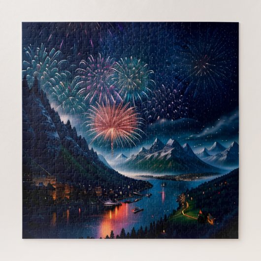 Twilight Mountain met vuurwerk Legpuzzel (Verticaal)
