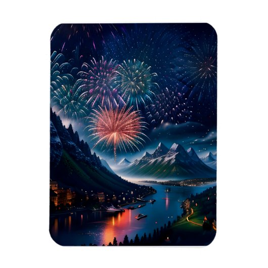 Twilight Mountain met vuurwerk Magneet (Verticaal)