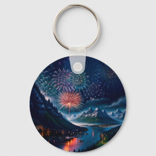 Twilight Mountain met Vuurwerk Sleutelhanger