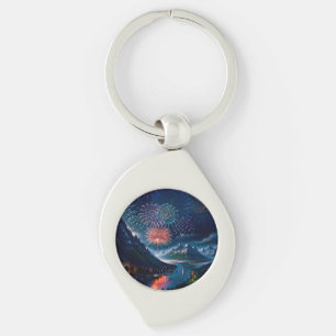 Twilight Mountain met vuurwerk Sleutelhanger