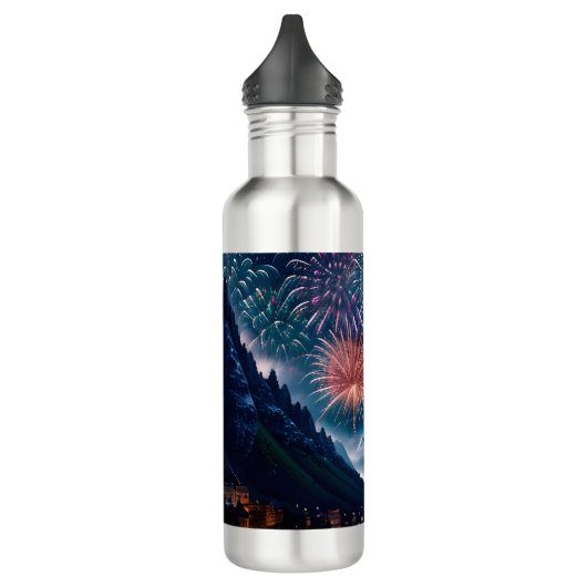 Twilight Mountain met vuurwerk Waterfles (Links)
