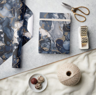Twilight Navy Blue en Grey met Antiek Gold Cadeaupapier
