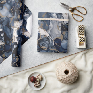 Twilight Navy Blue en Grey met Antiek Gold Cadeaupapier