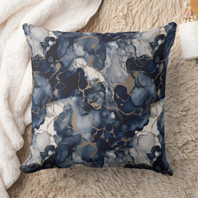 Twilight Navy Blue en Grey met Antiek Gold Kussen (Deken)