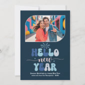 Twilight Ocean Hello New Year Blue Retro Photo Feestdagenkaart (Voorkant)