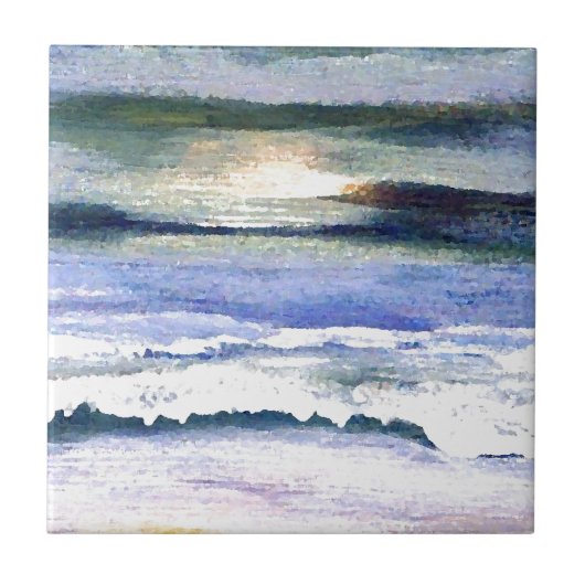 Twilight Ocean Waves Beach Surf Decor Art Tegeltje (Voorkant)