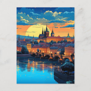 Twilight over de kerk van Týn Feestdagenkaart