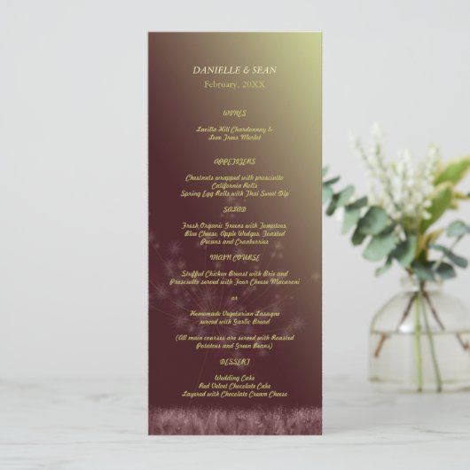 Twilight Paardenbloem Bruiloft Menu (Staand voorkant)