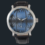 Twilight Palm Trees Silhouetten Tropisch Monogram Horloge<br><div class="desc">Elegante tropische palmbomen monogram horloge.</div>