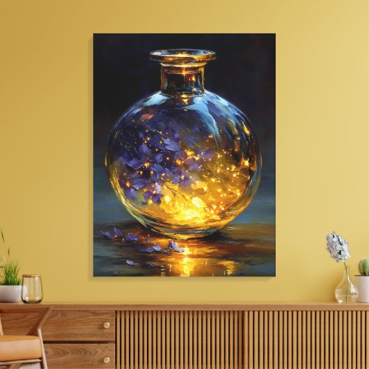 Twilight Petals – Glowing Violet Essence in een fl Canvas Afdruk (Insitu (Woonkamer))