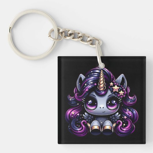 Twilight pony zwart eenhoorn glitter sleutelhanger (voorkant)