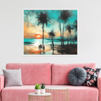 Twilight Promenade op het strand Canvas Afdruk