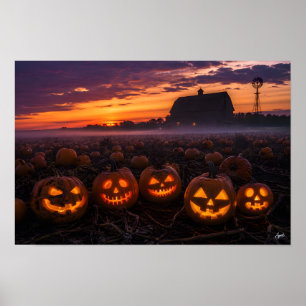 Twilight Pumpkin Patch Panorama Poster