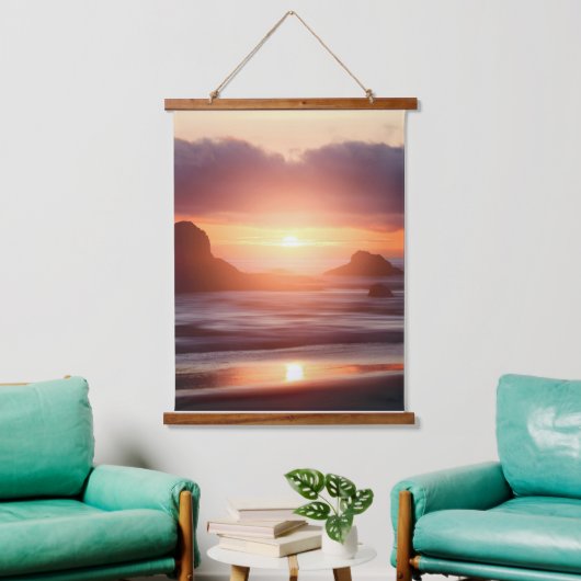 Twilight Reflections: Sunset Shoreline Hangend Wandkleed (Woonkamer)