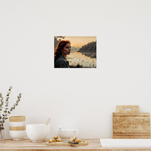 Twilight Reflections - Vrouw aan het meer Poster (Keuken)