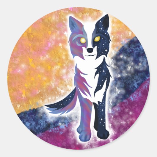 Twilight Sky Wolf Ronde Sticker (Voorkant)