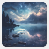Twilight Starry Lake Mirror Celestial Symphony Vierkante Sticker (Voorkant)