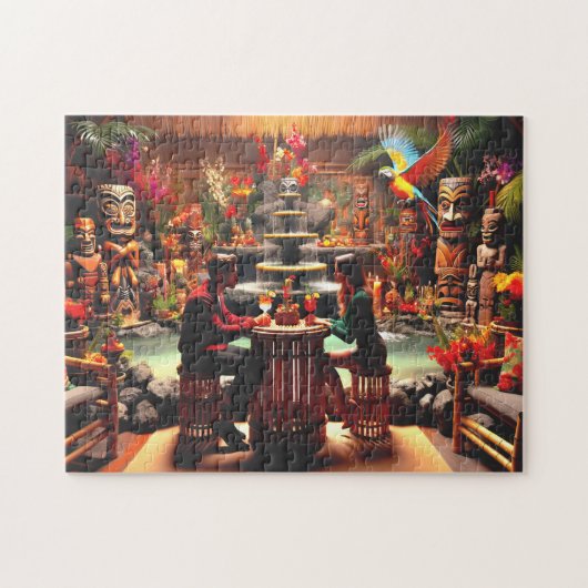 Twilight Tiki Bar Intieme Jungle Scene Legpuzzel (Horizontaal)