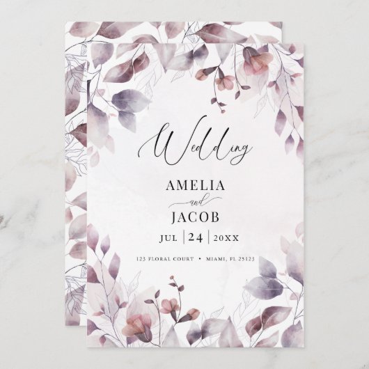 Twilight watercalor modern greenery-uitnodiging kaart (Voorkant / Achterkant)