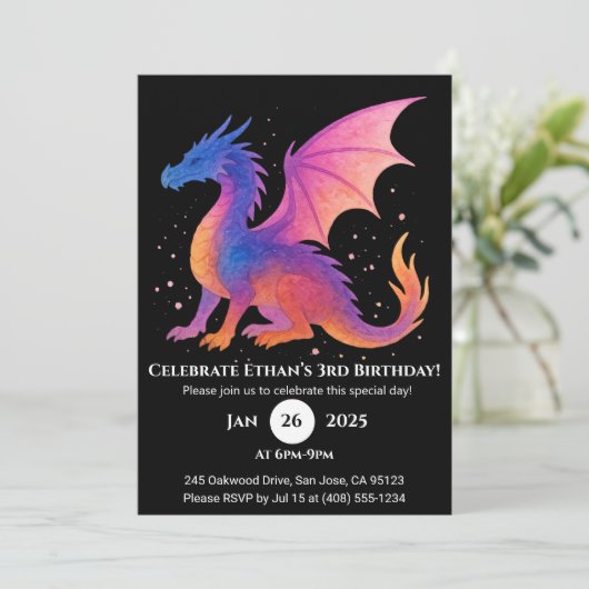 Twilight Winged Dragon verjaardagsuitnodiging Kaart (Staand voorkant)