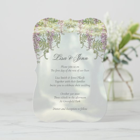 Twilight Wisteria Woodland Fairytale Wedding Kaart (Staand voorkant)