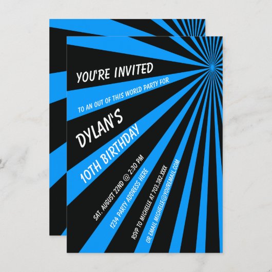 Twilight Zone Blue Black Birthday Party Invitation Kaart (Voorkant / Achterkant)