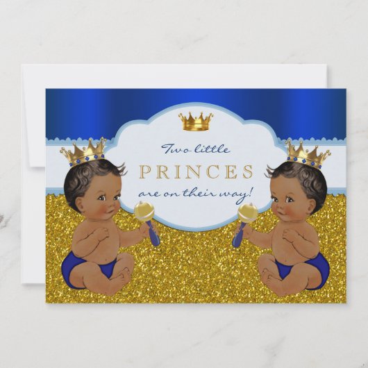 Twin African American Prince Baby shower Kaart (Voorkant)