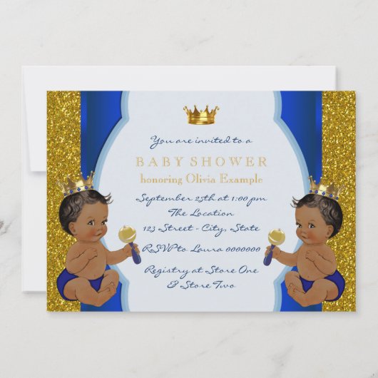 Twin African American Prince Baby shower Kaart (Achterkant)