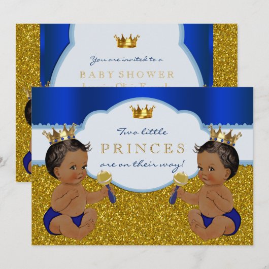 Twin African American Prince Baby shower Kaart (Voorkant / Achterkant)