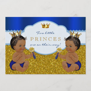Twin African American Prince Baby shower Kaart