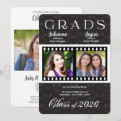 Twin Afstuderen Class of 2022 Film Theme Photo Inv Kaart (Voorkant / Achterkant)