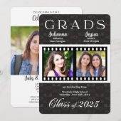 Twin Afstuderen Class of 2022 Film Theme Photo Inv Kaart (Voorkant / Achterkant)