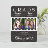 Twin Afstuderen Class of 2022 Film Theme Photo Inv Kaart (Staand voorkant)