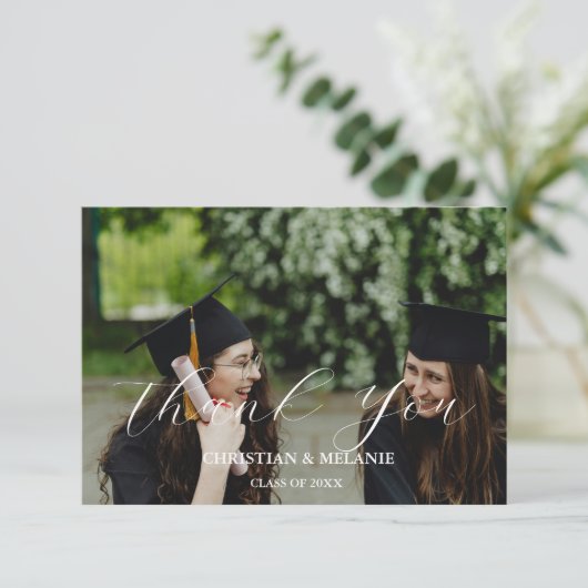 Twin Afstuderen Photo Afstuderen Dank u kaart (Staand voorkant)