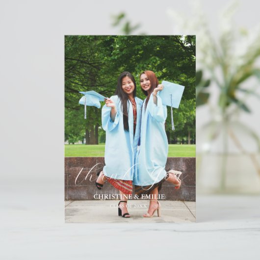 Twin Afstuderen Photo Afstuderen Dank u kaart (Staand voorkant)