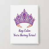 Twin Announcement Button met Paarse kroon (Voorkant)